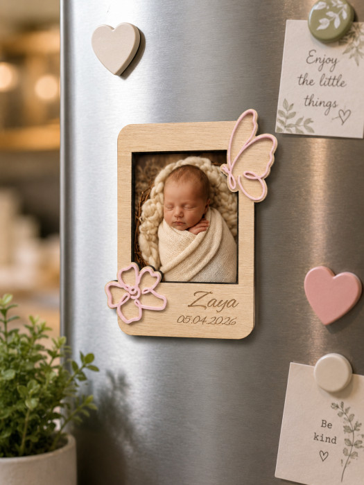 Mărturie de botez personalizată cu fluturas  - magnet foto pentru frigider [2]