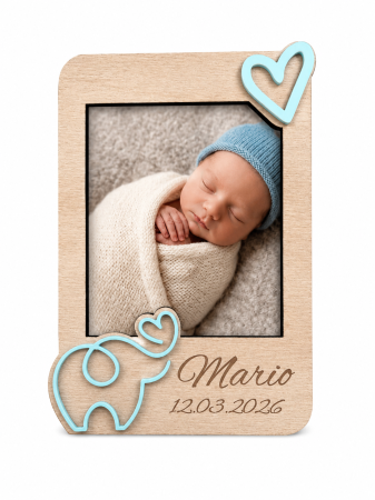 Produse - Mărturie de botez personalizată cu elefant - magnet foto pentru frigider