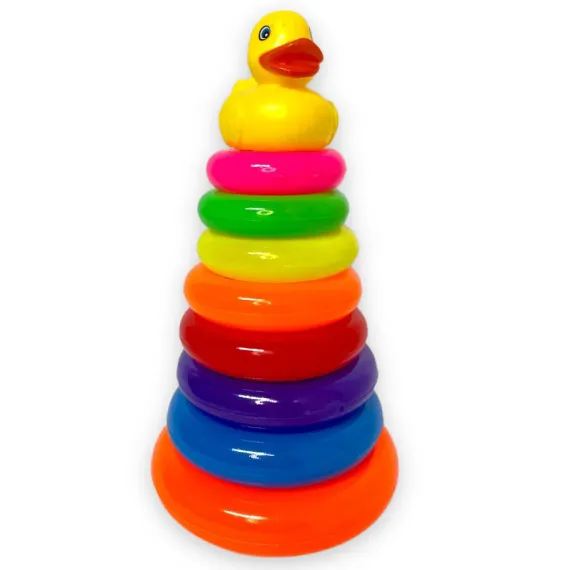 Produse - Turn cu 10 Inele Multicolore și Rățușcă, Joc Educativ Montessori