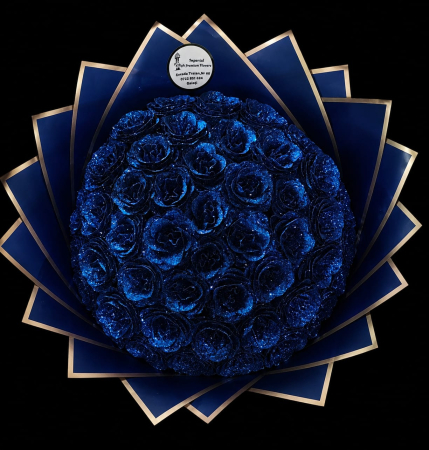 Trandafiri Imperiali Sclipici - Buchet Imperial – 35 Trandafiri Artificiali cu Sclipici Albastru