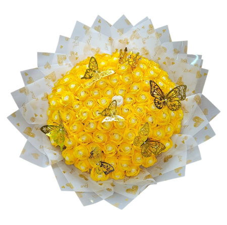 101 Trandafiri din Săpun - Buchet Premium – 101 Trandafiri de Săpun (100 Galbeni + 1 Alb)