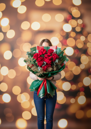 Colectie de Craciun - Buchet Special de Craciun cu Trandafiri Rosii