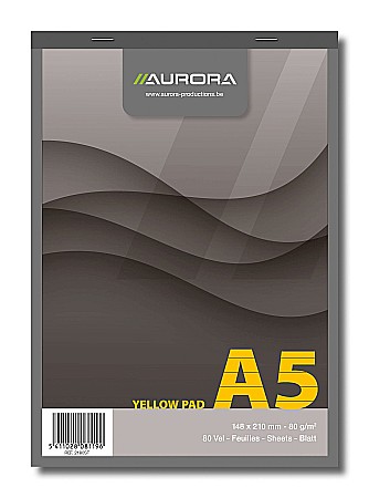 Bloc notes-uri - Blocnotes capsat, A5, 80 file - 80g/mp, microperforatii, AURORA Office - dictando - hartie galbena
