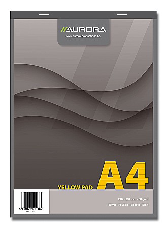 Bloc notes-uri - Blocnotes capsat, A4, 80 file - 80g/mp, 4 perforatii, AURORA Office - dictando - hartie galbena