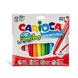 Carioci - Carioca super lavabila, varf gros - 6mm, 12 culori/cutie, CARIOCA Jumbo