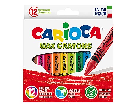 Creioane colorate - Creioane cerate rotunde, lavabile, 12 culori/cutie, CARIOCA Wax Crayons