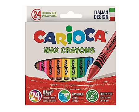 Creioane colorate - Creioane cerate rotunde, lavabile, 24 culori/cutie, CARIOCA Wax Crayons