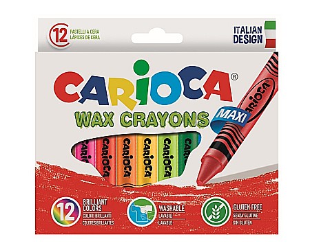 Creioane colorate - Creioane cerate rotunde, lavabile, 12 culori/cutie, CARIOCA Wax Crayon Jumbo