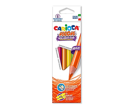Creioane colorate - Creioane colorate fluorescente, triunghiulare, 6 culori/cutie, CARIOCA Maxi Neon