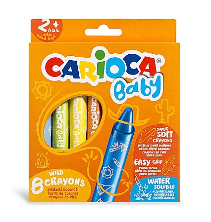Creioane colorate - Creioane cerate, rotunde, lavabile, 8 culori/cutie, CARIOCA Baby Wild Crayons 2+