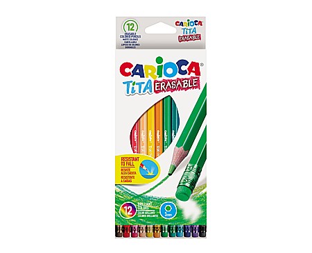 Creioane colorate - Creioane colorate, hexagonale, 12 culori/cutie, cu guma, CARIOCA Tita Erasable