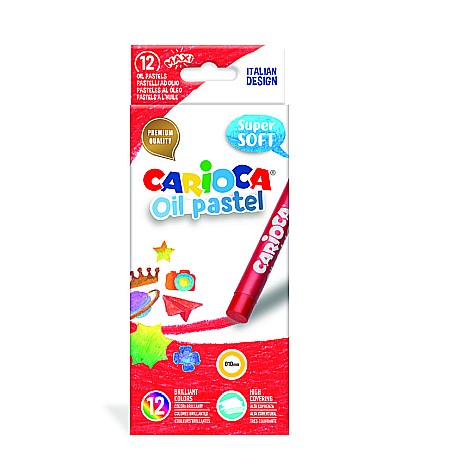 Creioane colorate - Creioane cerate rotunde, 12 culori/cutie, CARIOCA Oil Pastel Crayons Maxi