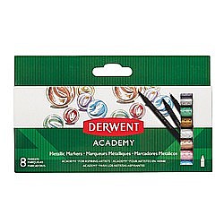 Carioci - Carioci DERWENT Academy, varf ascutit, 8 buc/set, culori metalizate