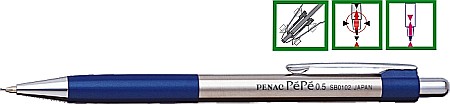 Creioane mecanice si rezerve - Creion mecanic metalic PENAC Pepe, rubber grip, 0,5mm, varf metalic - accesorii bleumarin
