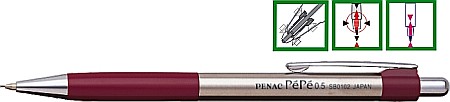 Creioane mecanice si rezerve - Creion mecanic metalic PENAC Pepe, rubber grip, 0.5mm, varf metalic - accesorii bordeaux