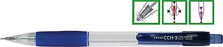 Creioane mecanice si rezerve - Creion mecanic PENAC CCH-3, rubber grip, 0.7mm, varf metalic, corp transparent - accesorii albastre