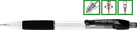 Creioane mecanice si rezerve - Creion mecanic PENAC CCH-3, rubber grip, 0.7mm, varf metalic, corp transparent - accesorii negre