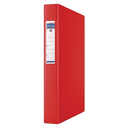 Caiete mecanice - Caiet mecanic A4, plastifiat PP, 4 inele - D25mm, cu eticheta, DONAU - rosu