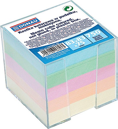 Cuburi din hartie - Cub hartie cu suport plastic, 92x92x82mm, DONAU - hartie culori pastel asortate