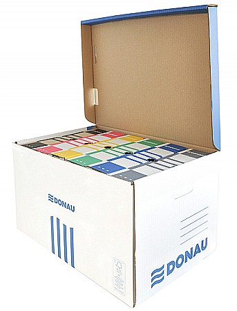 Cutii de arhivare - Container de arhivare cu capac deschidere superioara, carton 450gsm, DONAU - albastru/alb