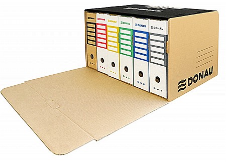 Cutii de arhivare - Container de arhivare cu capac deschidere frontala, carton 450gsm, DONAU - negru/kraft
