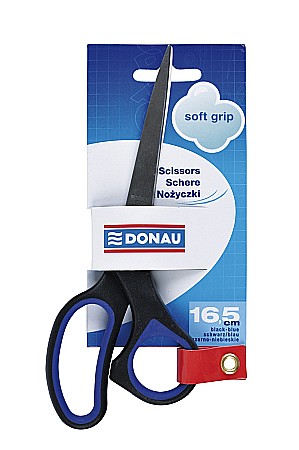 Foarfeci - Foarfeca otel, ergonomica, 16.5cm, cu rubber grip, DONAU Soft Grip - maner albastru