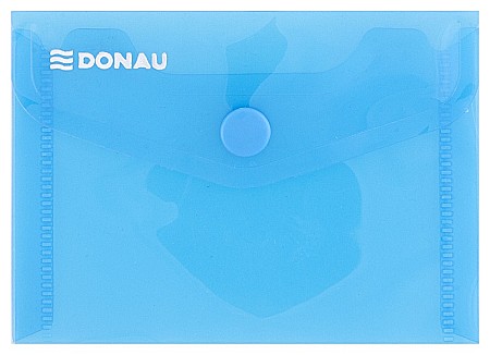 Mape din plastic - Mapa PP protectie documente A7 landscape, inchidere cu capsa, 10/set, DONAU - albastru transparent