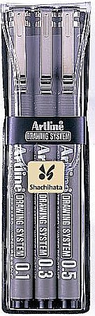 Marker pentru desen tehnic ARTLINE, varf fetru (0.1/0.3/0.5mm), 3 buc/set - negru