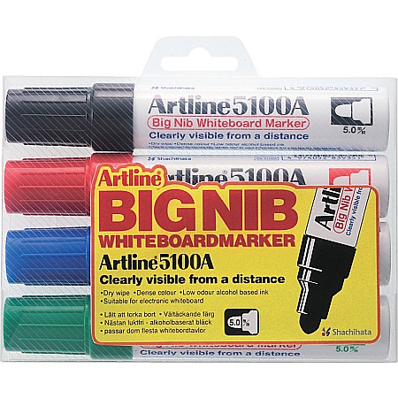 Markere pentru table si flipchart-uri - Marker pentru tabla de scris ARTLINE 5100A, corp metalic, varf rotund 5.0mm, 4 culori/set
