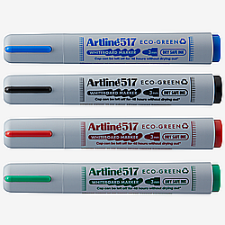 Instrumente de scris - Marker pentru tabla de scris ARTLINE 517 Eco Green - Dry safe ink 48h, varf rotund 3.0mm, 4 cul/set