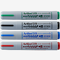 Instrumente de scris - Marker pentru tabla de scris ARTLINE 519 Eco Green - Dry safe ink 48h, varf tesit 2.0-5.0mm, 4 cul/s