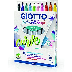 Carioci - Carioca, varf flexibil (tip pensula), 10 culori/cutie, GIOTTO Turbo Soft Brush - culori intense
