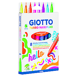 Carioci - Carioca super lavabila, varf 5mm, 8 culori fluorescente/cutie, GIOTTO Turbo Maxi Neon