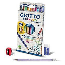 Creioane colorate - Creioane colorate, cutie carton, 10 culori/cutie + ascutitoare + radiera, GIOTTO Stilnovo Erasable