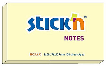 Notes autoadeziv 76 x 127 mm, 100 file, Stick"n - galben pastel