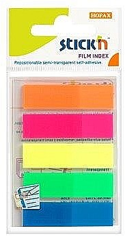 Stick index plastic transparent color 45 x 12 mm, 5 x 25 file/set, Stick"n - 5 culori neon