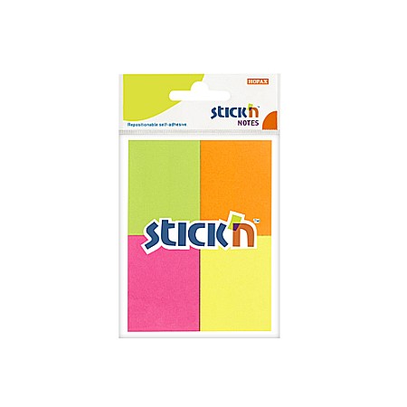 Produse din hartie - Notes autoadeziv 38 x 51 mm, 4 x 50 file/set, Stick"n - 4 culori fosforescente