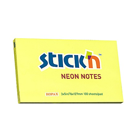 Produse din hartie - Notes autoadeziv 76 x 127 mm, 100 file, Stick"n - galben neon
