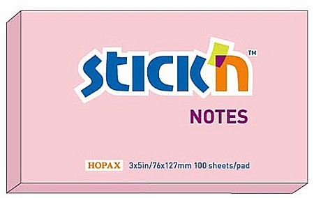 Produse din hartie - Notes autoadeziv 76 x 127 mm, 100 file, Stick"n - roz pastel