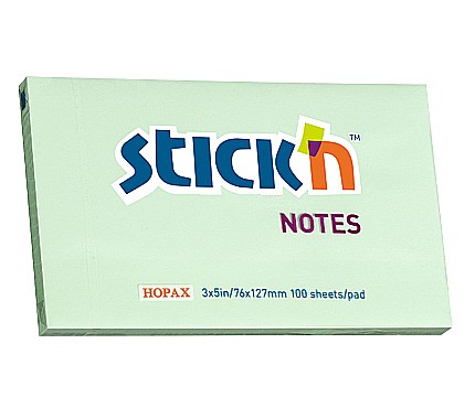 Produse din hartie - Notes autoadeziv 76 x 127 mm, 100 file, Stick"n - verde pastel