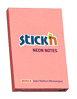 Notes autoadeziv 76 x 51 mm, 100 file, Stick"n - roz neon