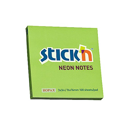 Notes autoadeziv 76 x 76 mm, 100 file, Stick"n - verde neon