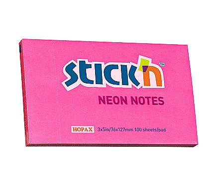 Produse din hartie - Notes autoadeziv 76 x 127 mm, 100 file, Stick"n - roz neon