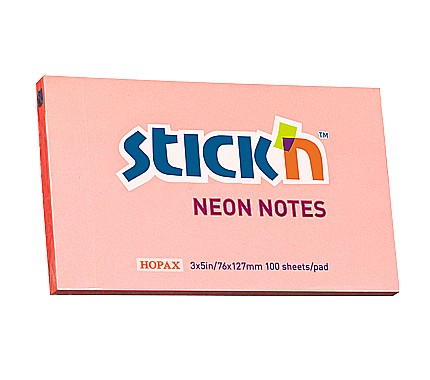 Produse din hartie - Notes autoadeziv 76 x 127 mm, 100 file, Stick"n - corai neon