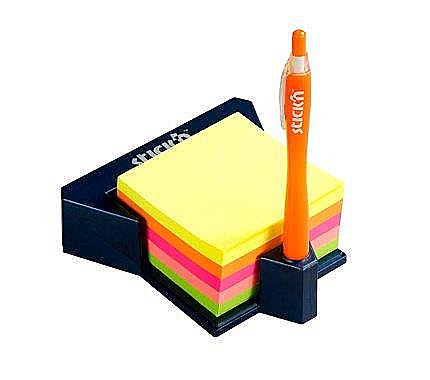 Cuburi din hartie - Cub autoadeziv cu suport, 76 x 76 mm, 400 file, Stick"n - 5 culori neon