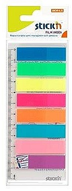 Stick index plastic transp. color 45 x 12 mm, 8 x 25 file/set + rigla, Stick"n - 8 culori neon