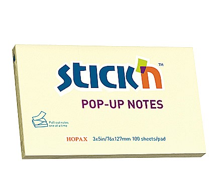 Produse din hartie - Notes autoadeziv 76 x 127 mm, 100 file, Stick"n Pop-up - galben pastel
