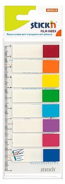 Indecsi si separatoare - Stick index plastic transparent color 45 x 12 mm, 8 x 15 file/set, Stick"n - 8 culori transp./neon