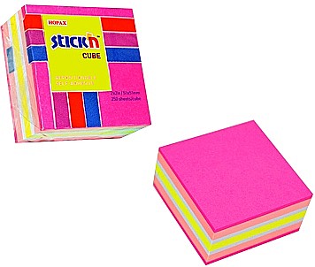 Cuburi din hartie - Cub notes autoadeziv 51 x 51 mm, 250 file, Stick"n - neon/pastel asortate