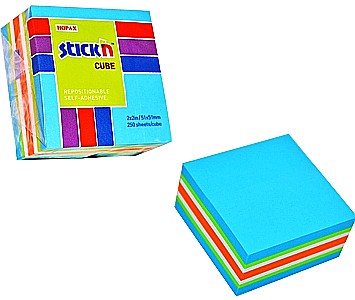 Cuburi din hartie - Cub notes autoadeziv 51 x 51 mm, 250 file, Stick"n - neon/pastel asortate
